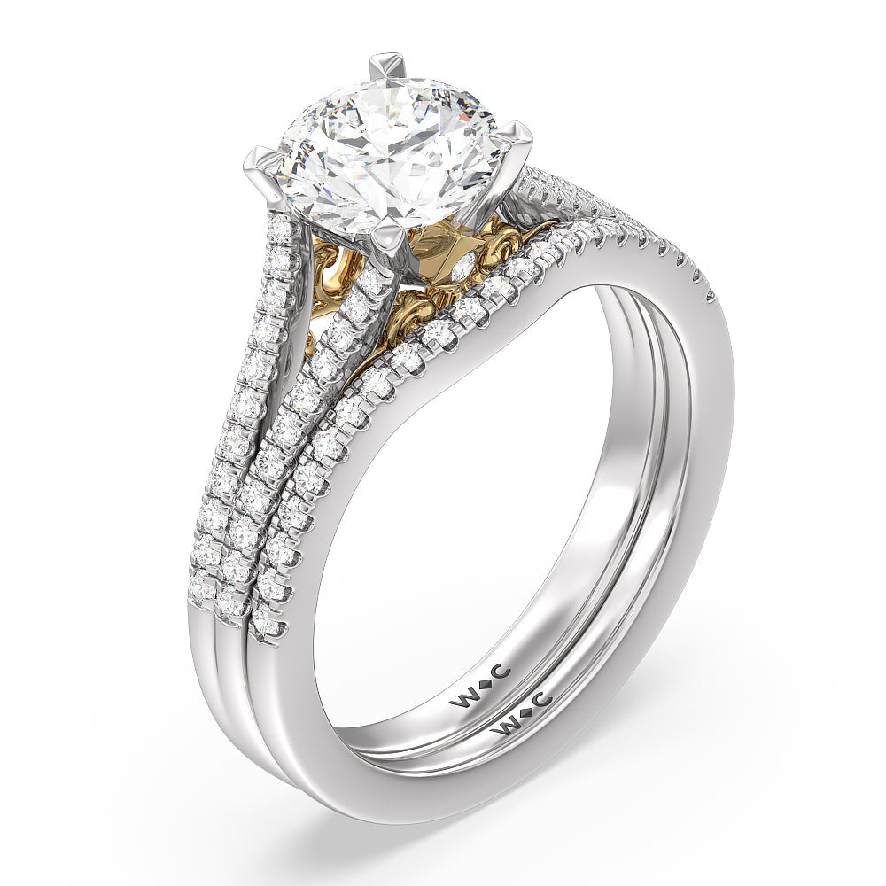 Princess Cut Split Shank Hidden Accent Engagement Ring with Lab Grown Diamond in 14KT White & Yellow Gold view 4
