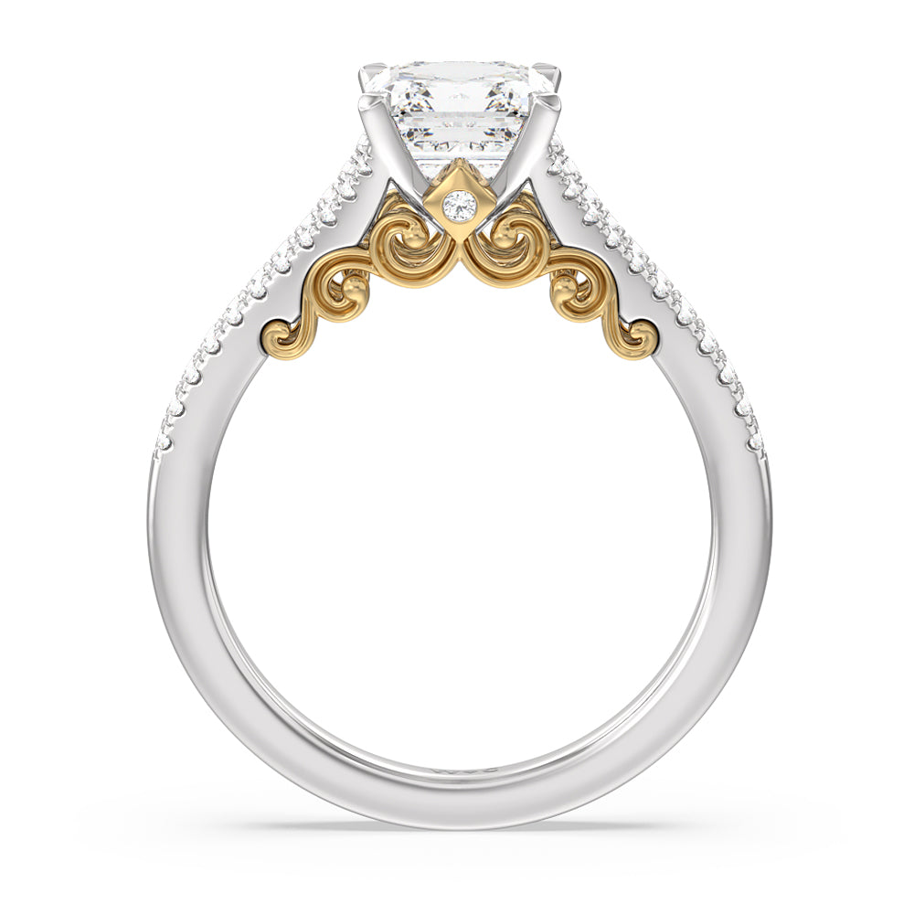 Princess Cut Split Shank Hidden Accent Engagement Ring with Lab Grown Diamond in 14KT White & Yellow Gold view 2
