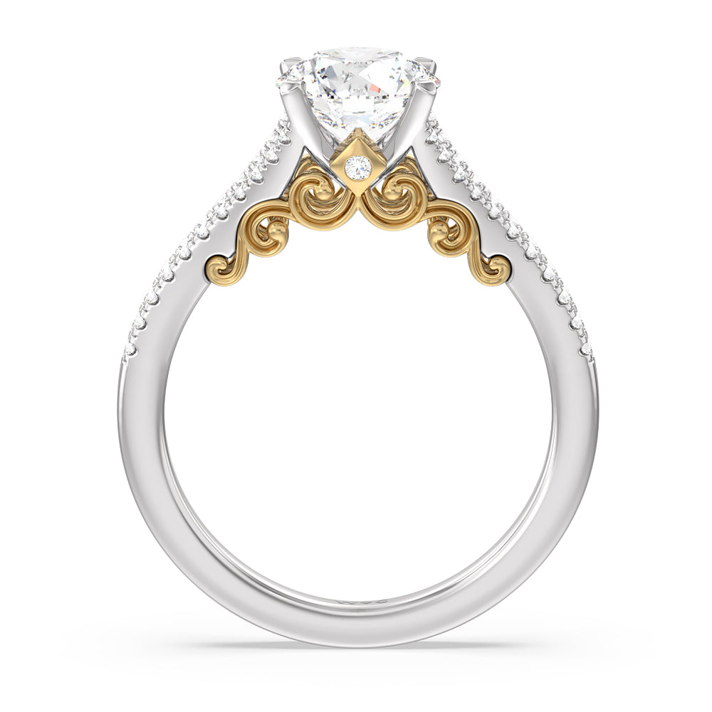 Round Cut Split Shank Hidden Accent Engagement Ring with Lab Grown Diamond in 14KT White & Yellow Gold view 2
