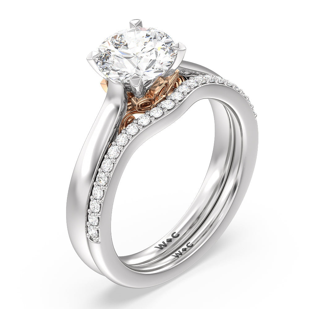 Petal Hidden Accent Scroll Engagement Ring with Oval Cut Diamond in 14KT White & Rose Gold view 4
