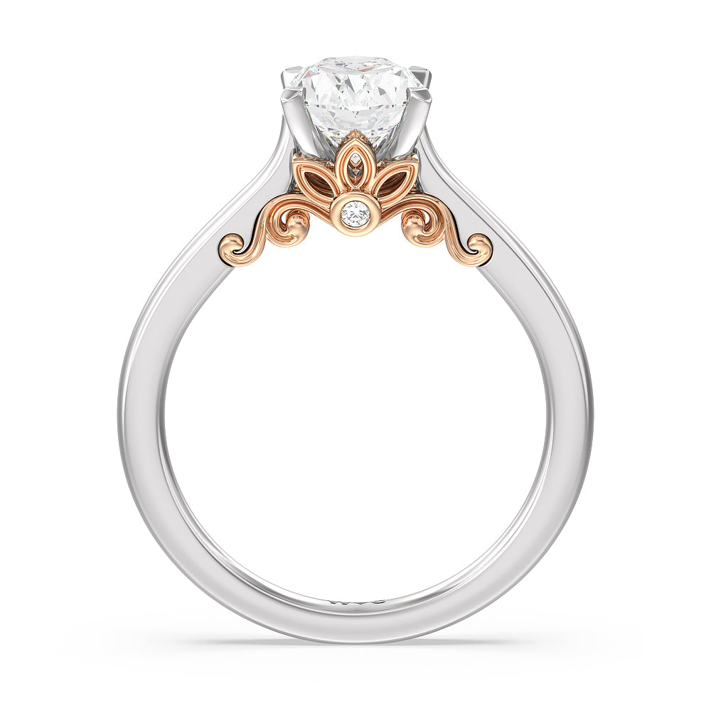 Petal Hidden Accent Scroll Engagement Ring with Oval Cut Diamond in 14KT White & Rose Gold view 2

