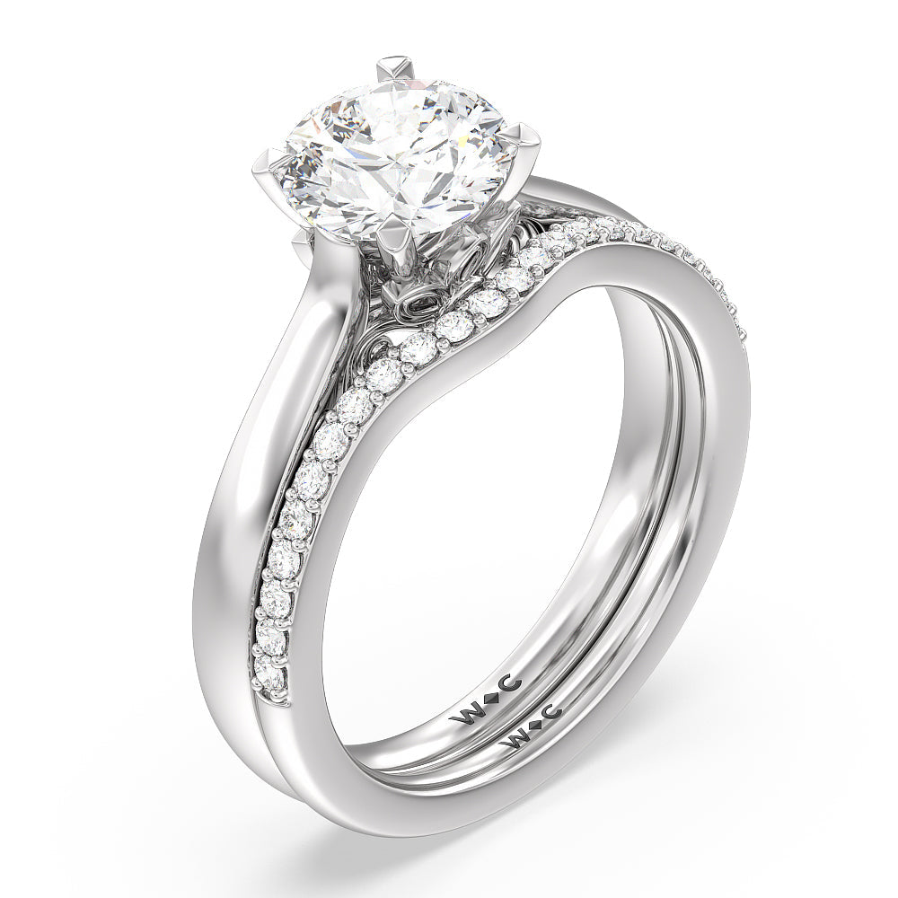 Petal Hidden Accent Scroll Engagement Ring with Oval Cut Diamond in 14KT Platinum view 4
