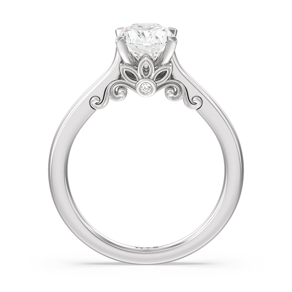 Petal Hidden Accent Scroll Engagement Ring with Oval Cut Diamond in 14KT Platinum view 2
