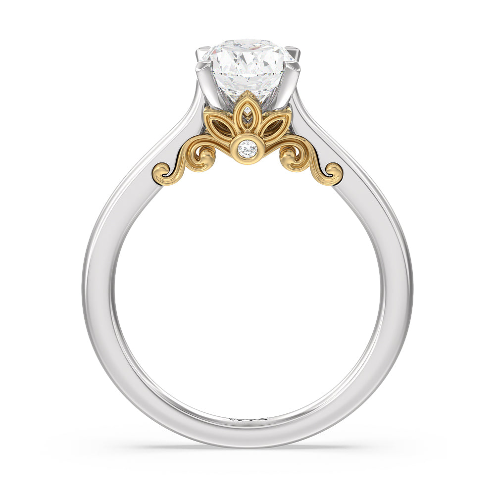 Petal Hidden Accent Scroll Engagement Ring with Oval Cut Diamond in 14KT White & Yellow Gold view 2
