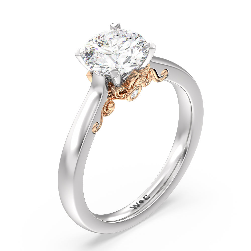 Petal Hidden Accent Scroll Engagement Ring with Round Cut Diamond in 14KT White & Rose Gold view 3
