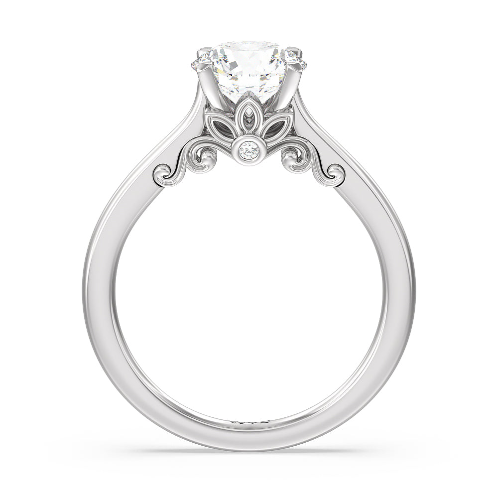 Petal Hidden Accent Scroll Engagement Ring with Round Cut Diamond in 14KT Platinum view 2
