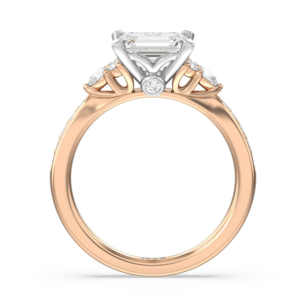 West Emerald Cut Triple Diamond Hidden Accent Engagement Ring with Lab Grown Diamond in 14KT White & Rose Gold view 2
