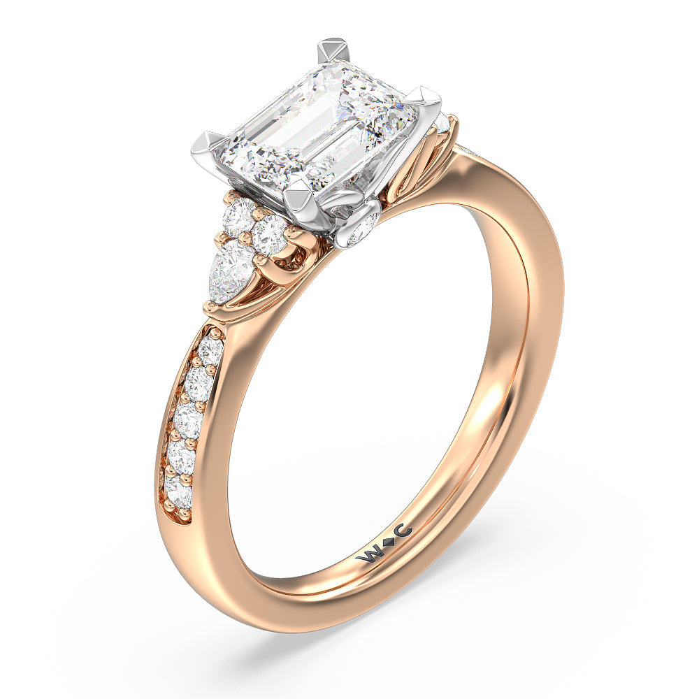 West Emerald Cut Triple Diamond Hidden Accent Engagement Ring with Lab Grown Diamond in 14KT White & Rose Gold view 3
