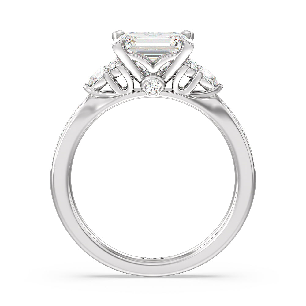 West Emerald Cut Triple Diamond Hidden Accent Engagement Ring with Lab Grown Diamond in 14KT Platinum view 2
