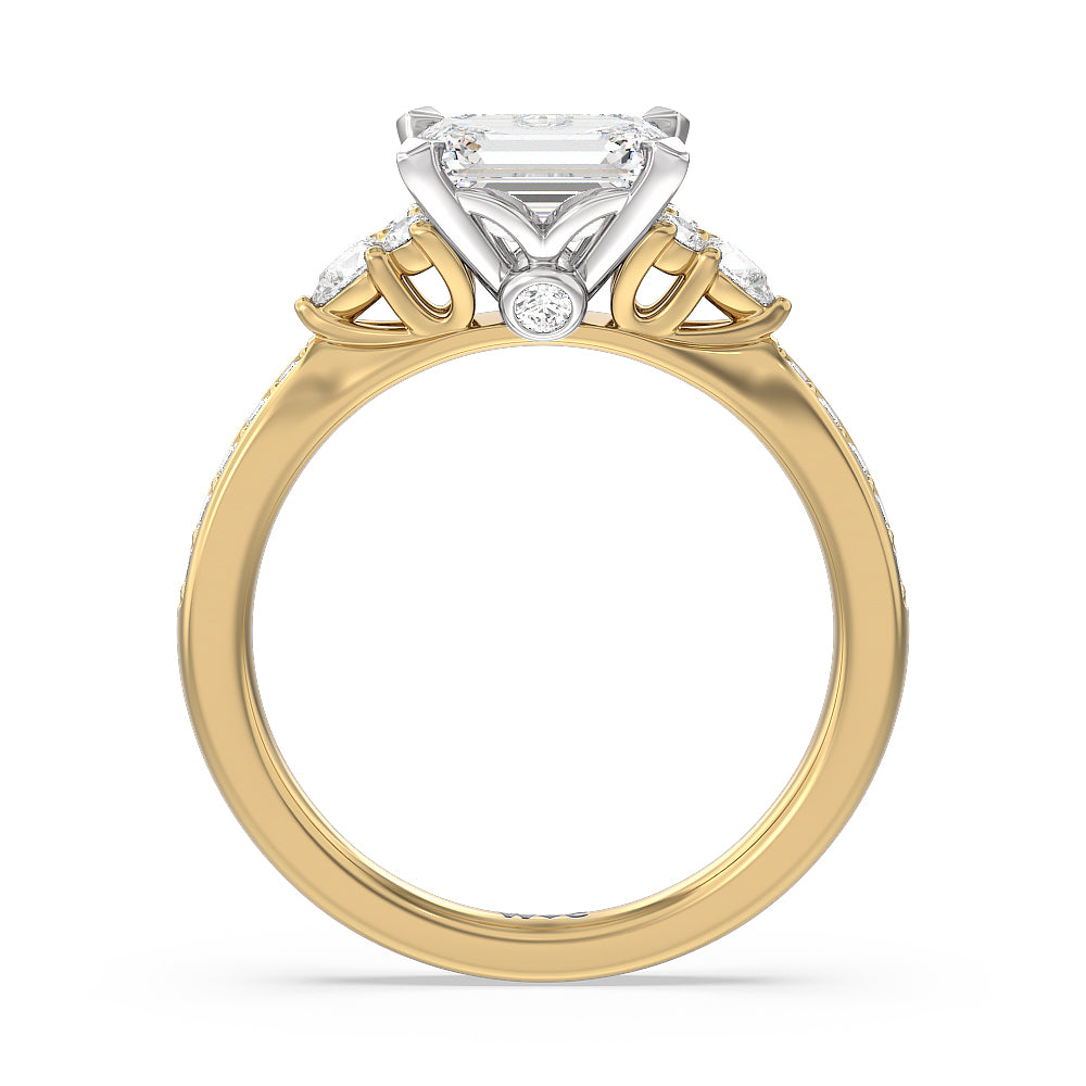 West Emerald Cut Triple Diamond Hidden Accent Engagement Ring with Lab Grown Diamond in 14KT White & Yellow Gold view 2
