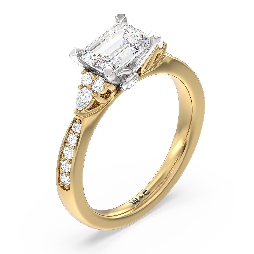 West Emerald Cut Triple Diamond Hidden Accent Engagement Ring with Lab Grown Diamond in 14KT White & Yellow Gold view 3
