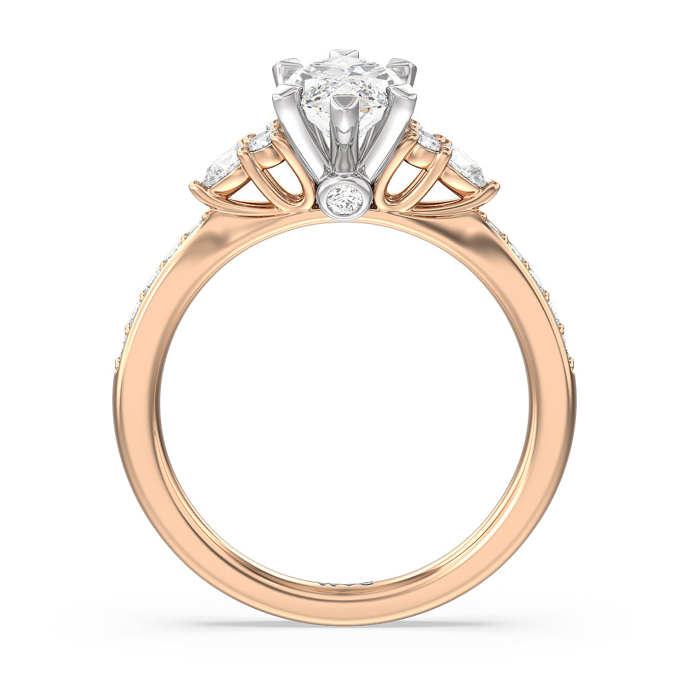 Marquise Cut Triple Diamond Hidden Accent Engagement Ring with Lab Grown Diamond in 14KT White & Rose Gold view 2

