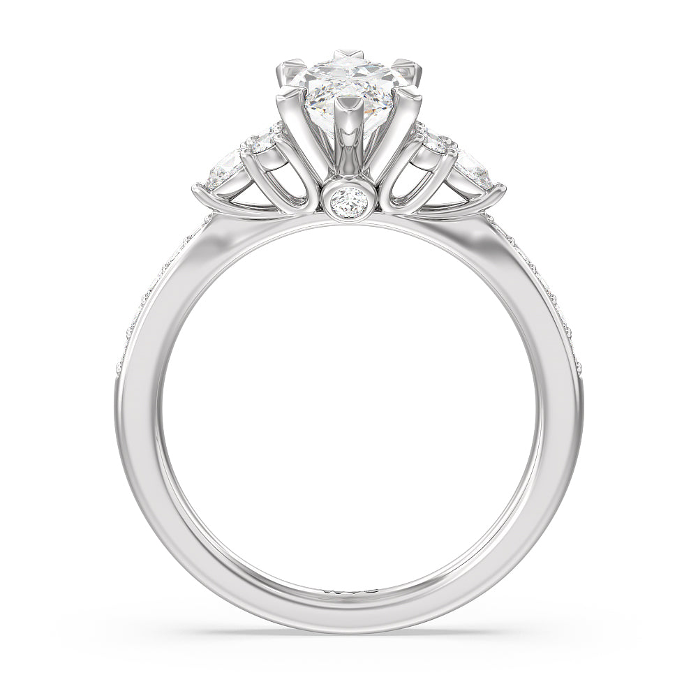 Marquise Cut Triple Diamond Hidden Accent Engagement Ring with Lab Grown Diamond in 14KT Platinum view 2
