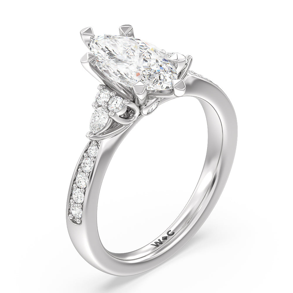 Marquise Cut Triple Diamond Hidden Accent Engagement Ring with Lab Grown Diamond in 14KT Platinum view 3

