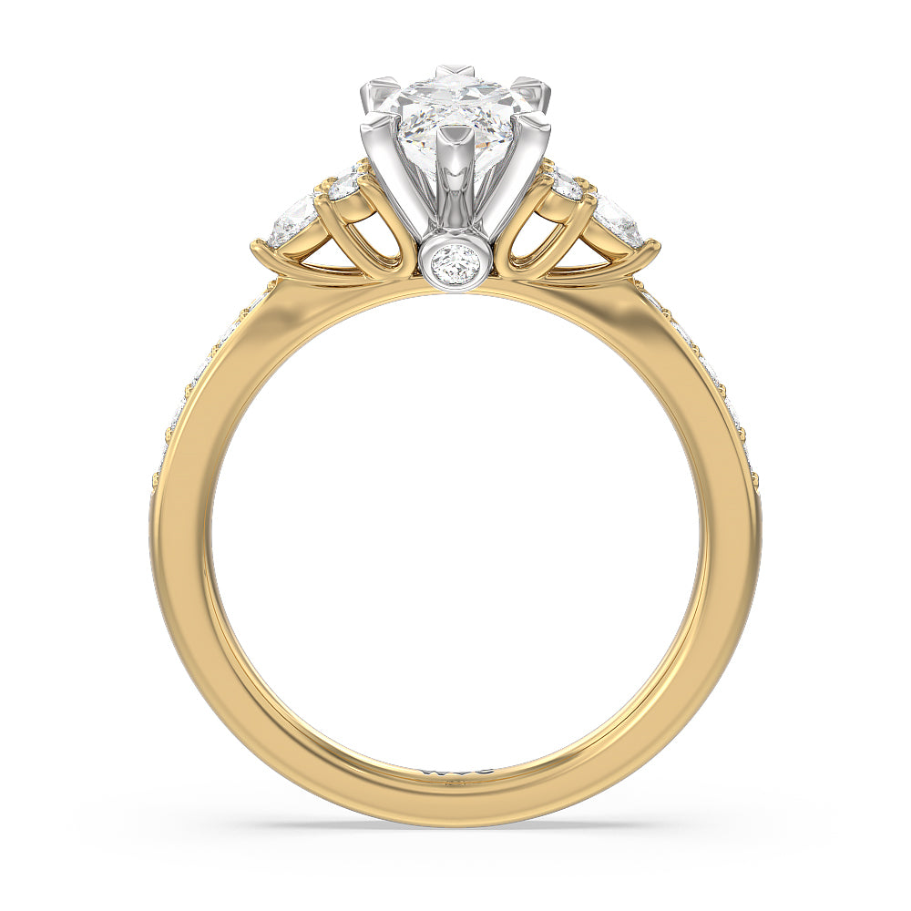 Marquise Cut Triple Diamond Hidden Accent Engagement Ring with Lab Grown Diamond in 14KT White & Yellow Gold view 2

