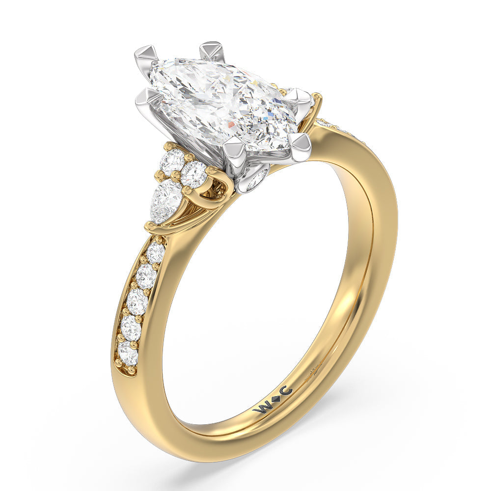 Marquise Cut Triple Diamond Hidden Accent Engagement Ring with Lab Grown Diamond in 14KT White & Yellow Gold view 3
