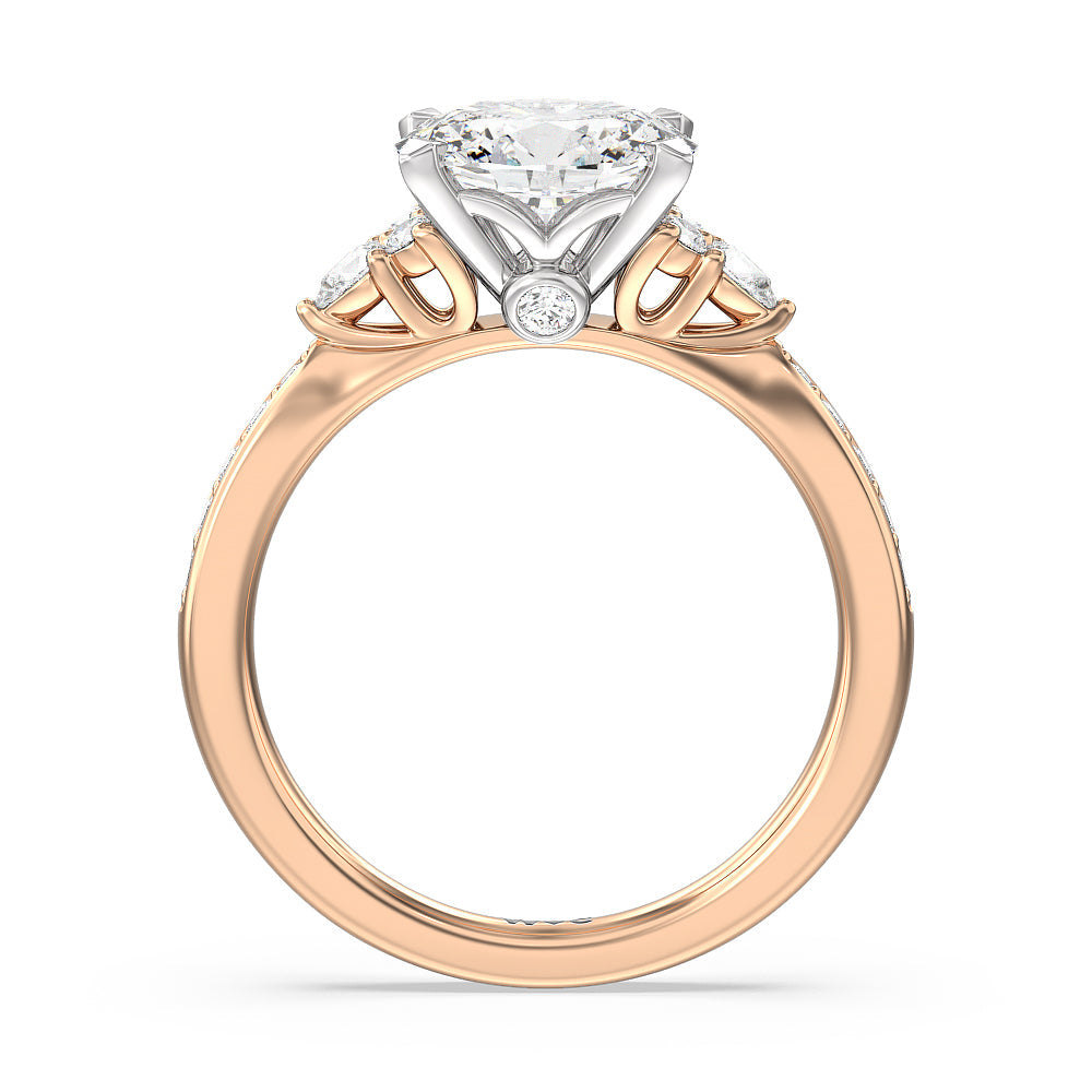 West Oval Cut Triple Diamond Hidden Accent Engagement Ring with Lab Grown Diamond in 14KT White & Rose Gold view 2
