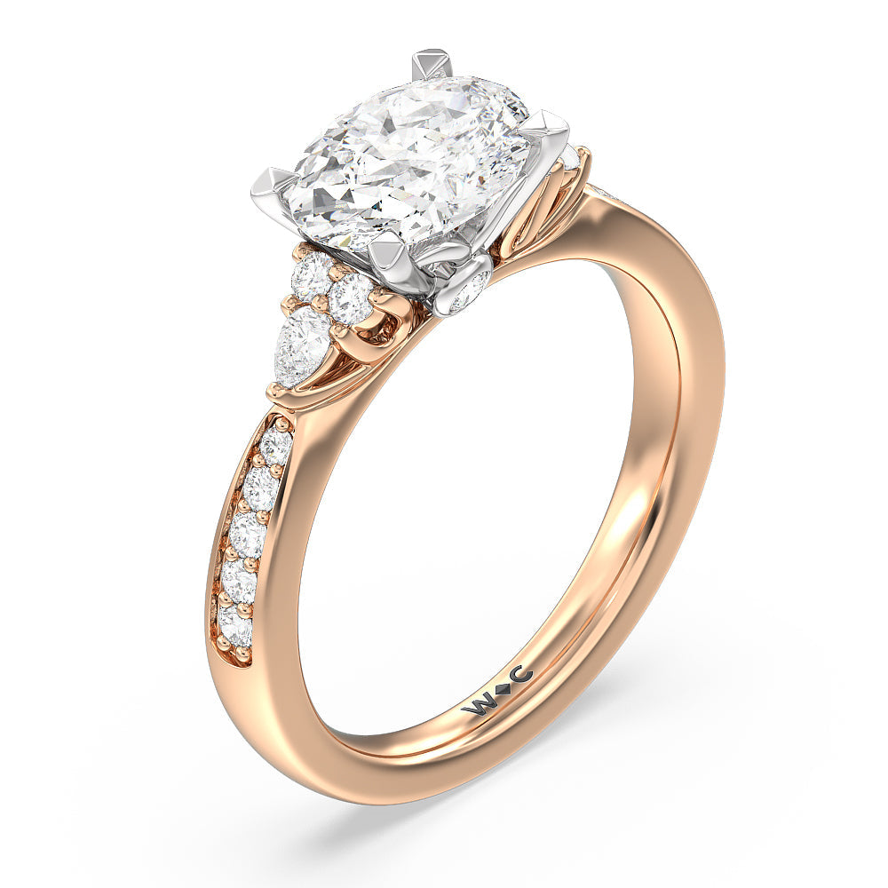 West Oval Cut Triple Diamond Hidden Accent Engagement Ring with Lab Grown Diamond in 14KT White & Rose Gold view 3
