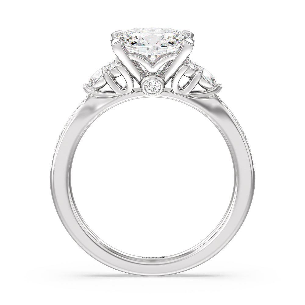 West Oval Cut Triple Diamond Hidden Accent Engagement Ring with Lab Grown Diamond in 14KT Platinum view 2
