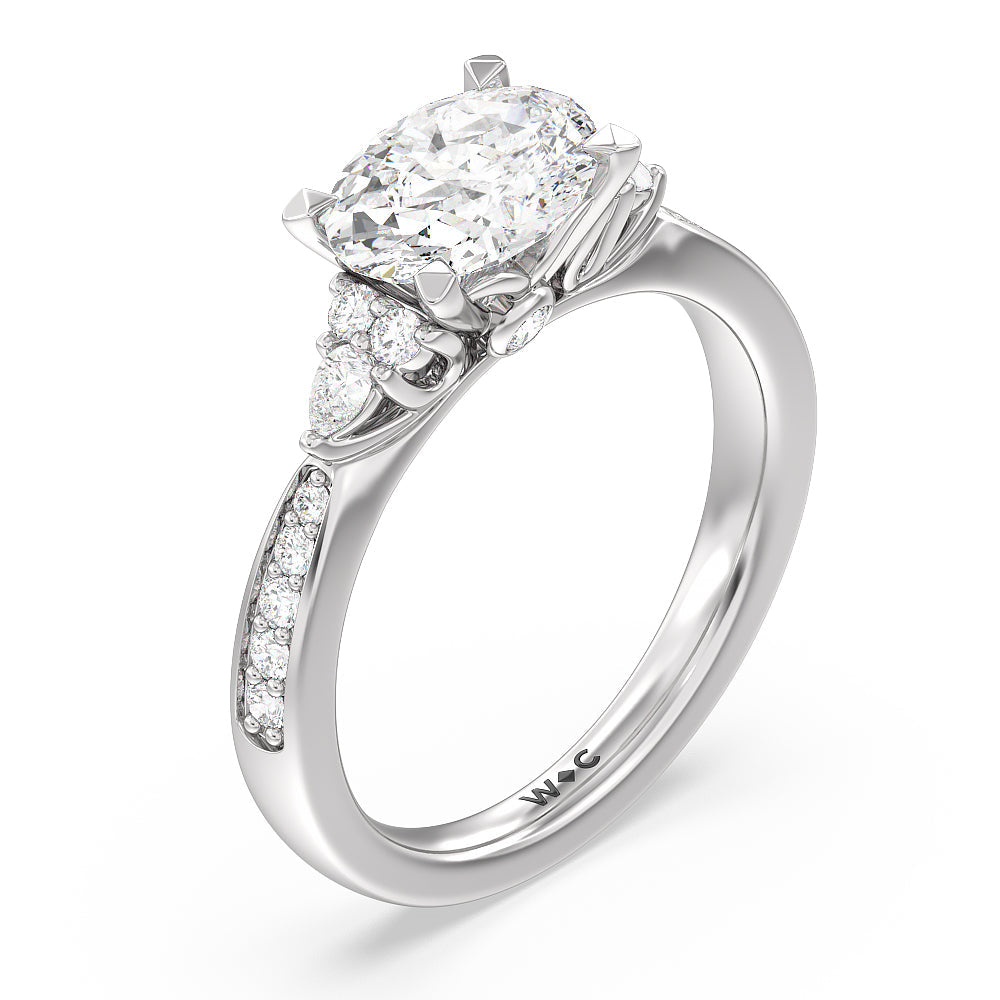 West Oval Cut Triple Diamond Hidden Accent Engagement Ring with Lab Grown Diamond in 14KT Platinum view 3
