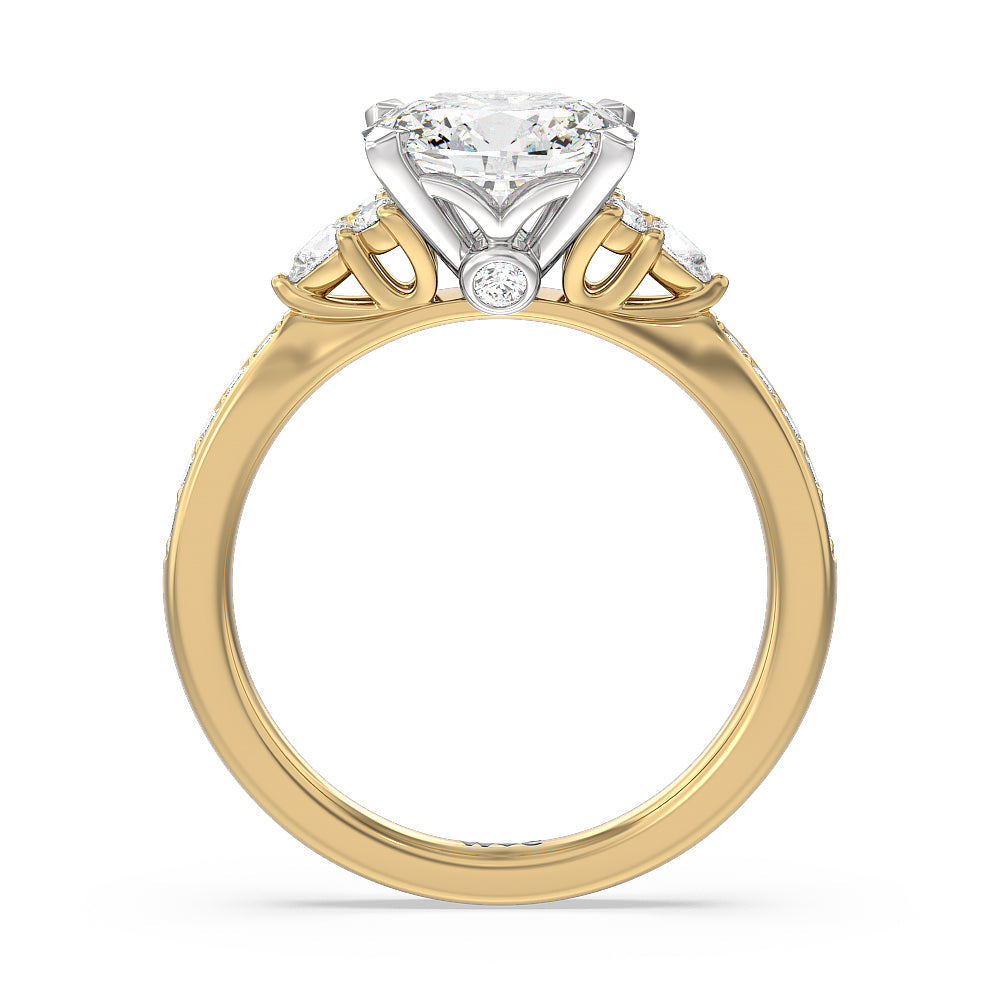 West Oval Cut Triple Diamond Hidden Accent Engagement Ring with Lab Grown Diamond in 14KT White & Yellow Gold view 2
