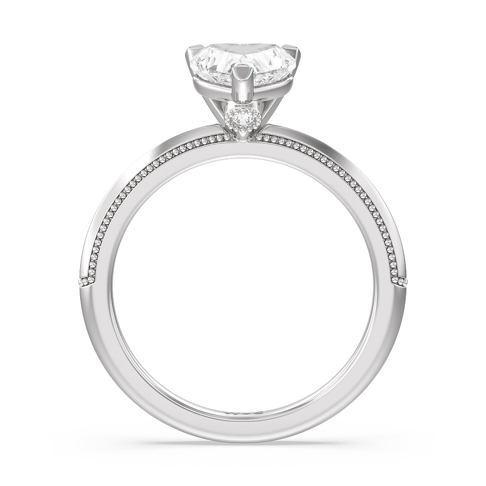 Milgrain Knife Edge Hidden Accent Engagement Ring with Heart Cut Diamond in 14KT Platinum view 2
