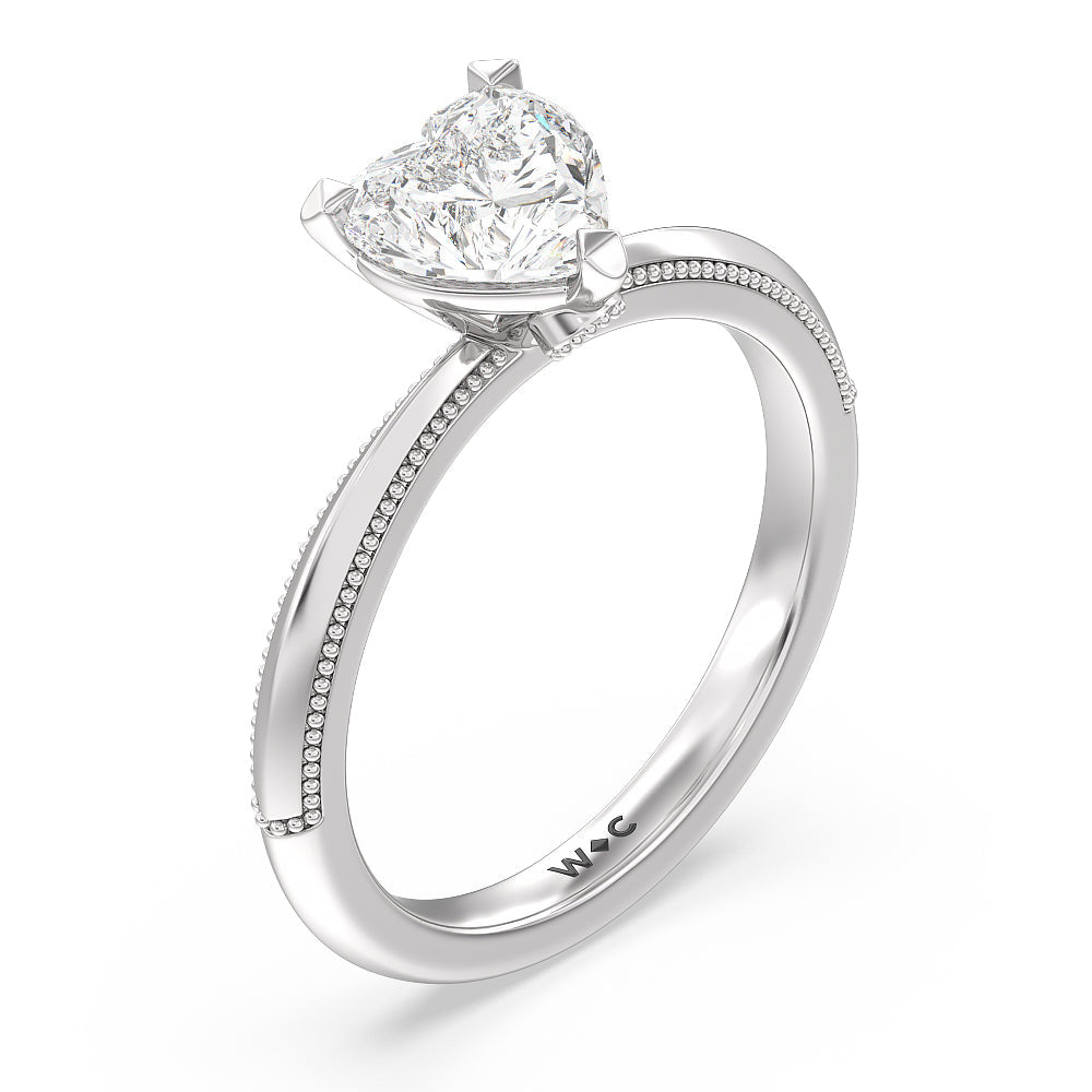 Milgrain Knife Edge Hidden Accent Engagement Ring with Heart Cut Diamond in 14KT Platinum view 3
