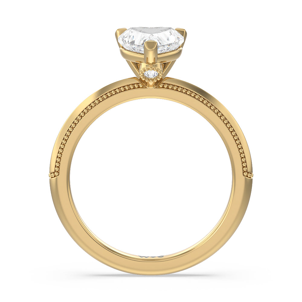 Milgrain Knife Edge Hidden Accent Engagement Ring with Heart Cut Diamond in 14KT White & Yellow Gold view 2
