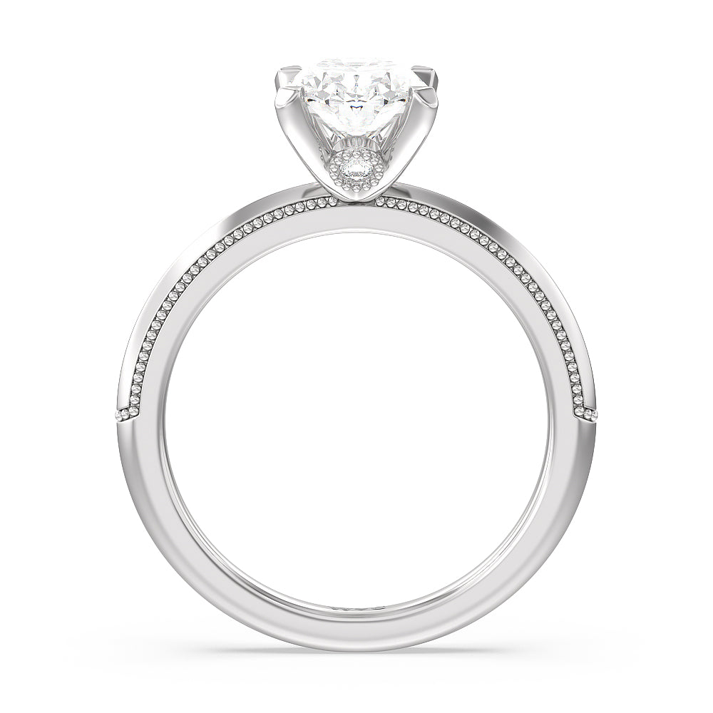 Milgrain Knife Edge Hidden Accent Engagement Ring with Oval Cut Diamond in 14KT Platinum view 2
