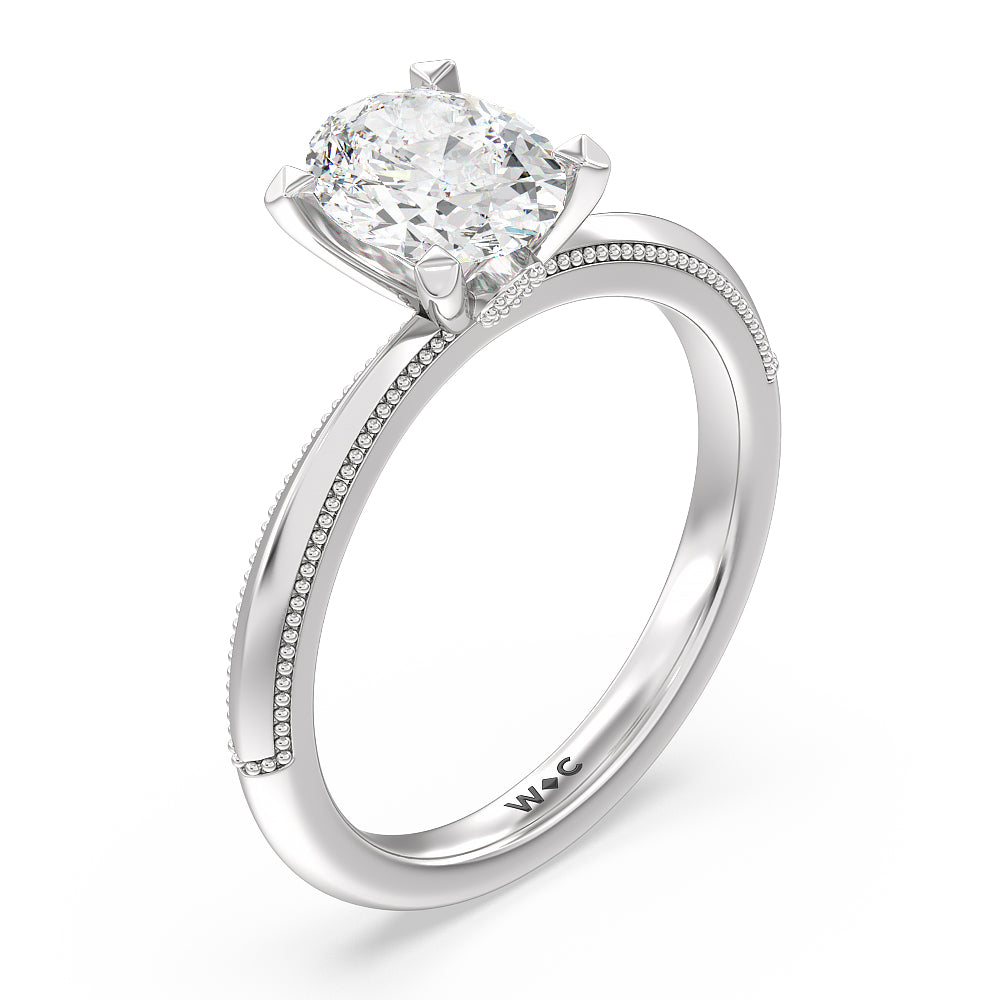 Milgrain Knife Edge Hidden Accent Engagement Ring with Oval Cut Diamond in 14KT Platinum view 3
