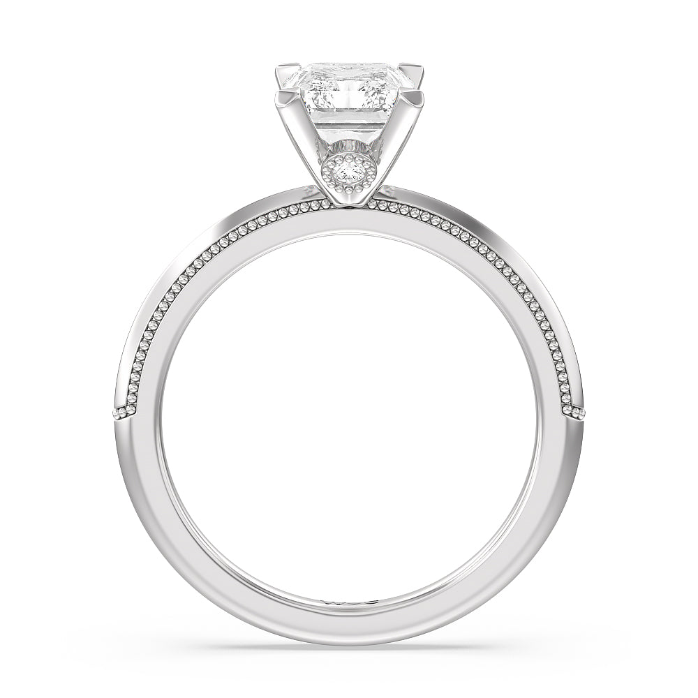 Milgrain Knife Edge Hidden Accent Engagement Ring with Radiant Cut Diamond in 14KT Platinum view 2
