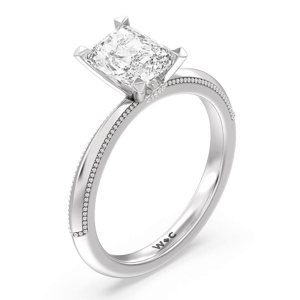 Milgrain Knife Edge Hidden Accent Engagement Ring with Radiant Cut Diamond in 14KT Platinum view 3
