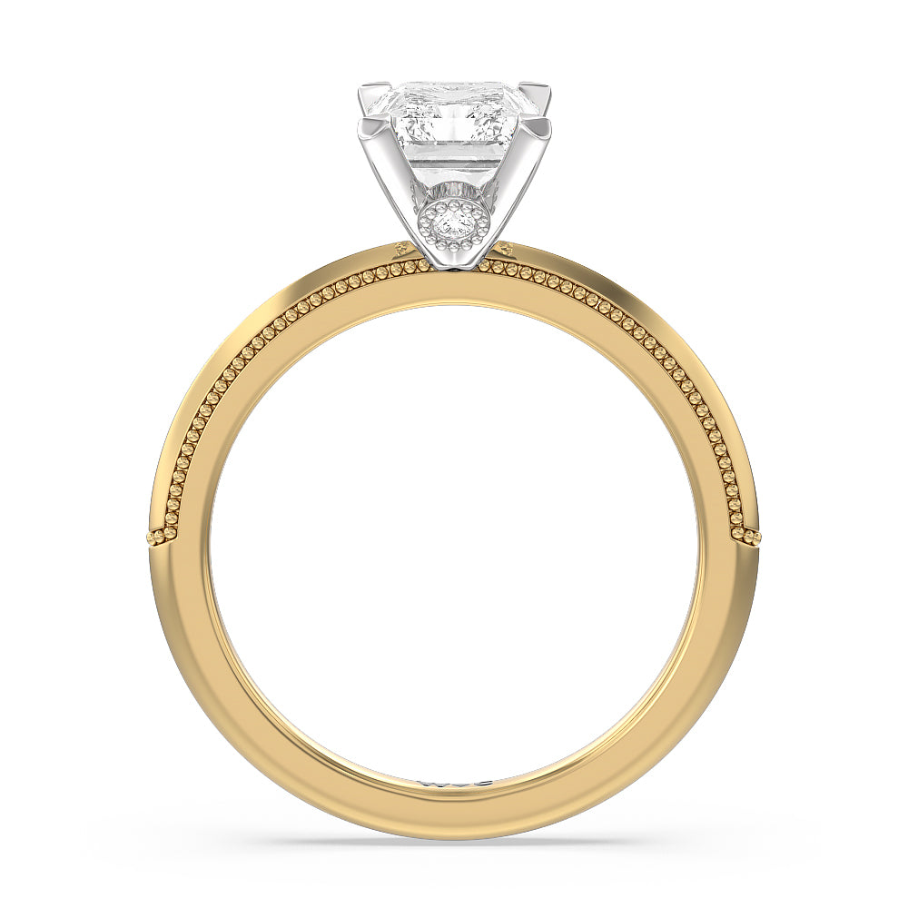 Milgrain Knife Edge Hidden Accent Engagement Ring with Radiant Cut Diamond in 14KT White & Yellow Gold view 2
