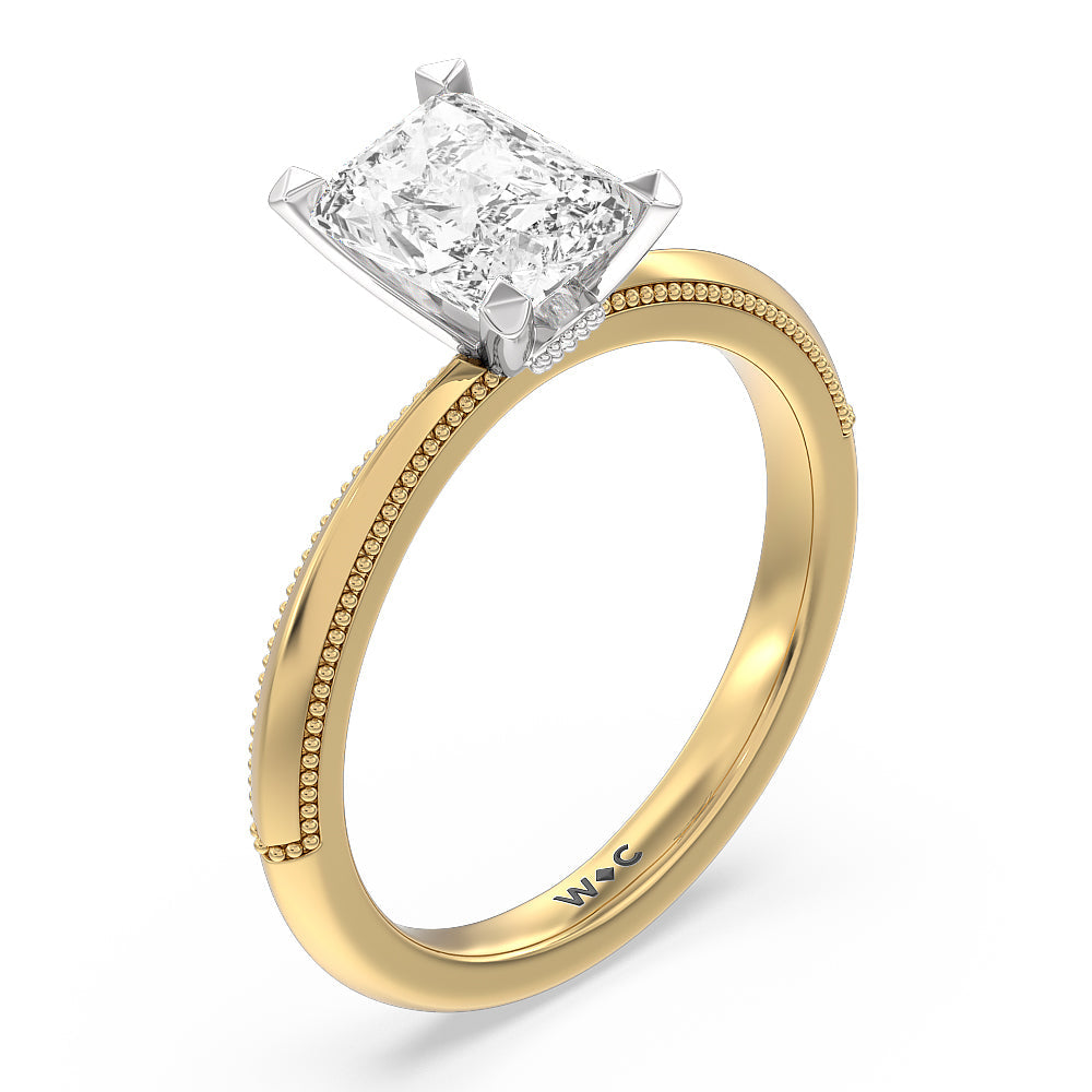 Milgrain Knife Edge Hidden Accent Engagement Ring with Radiant Cut Diamond in 14KT White & Yellow Gold view 3
