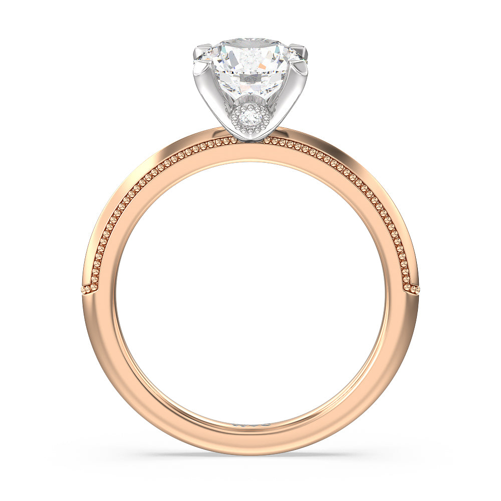 Milgrain Knife Edge Hidden Accent Engagement Ring with Round Cut Diamond in 14KT White & Rose Gold view 2
