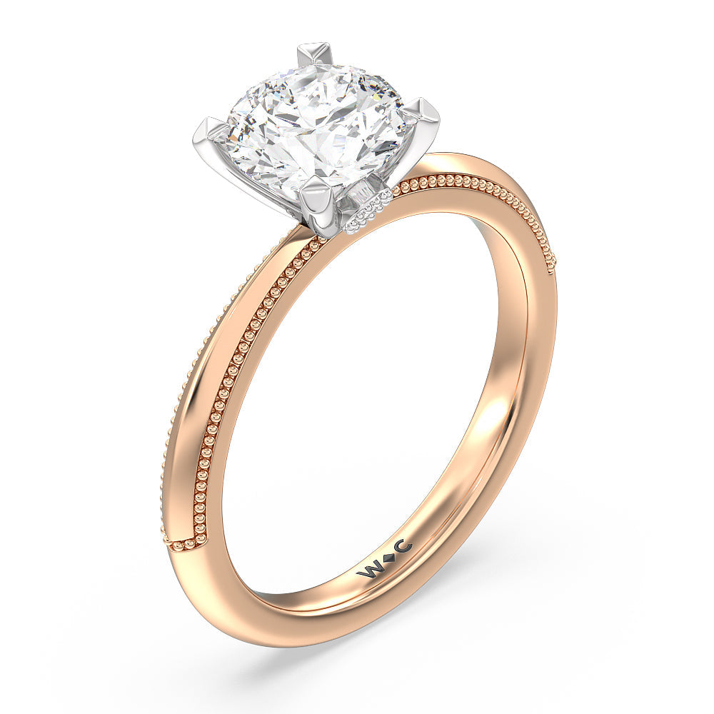 Milgrain Knife Edge Hidden Accent Engagement Ring with Round Cut Diamond in 14KT White & Rose Gold view 3
