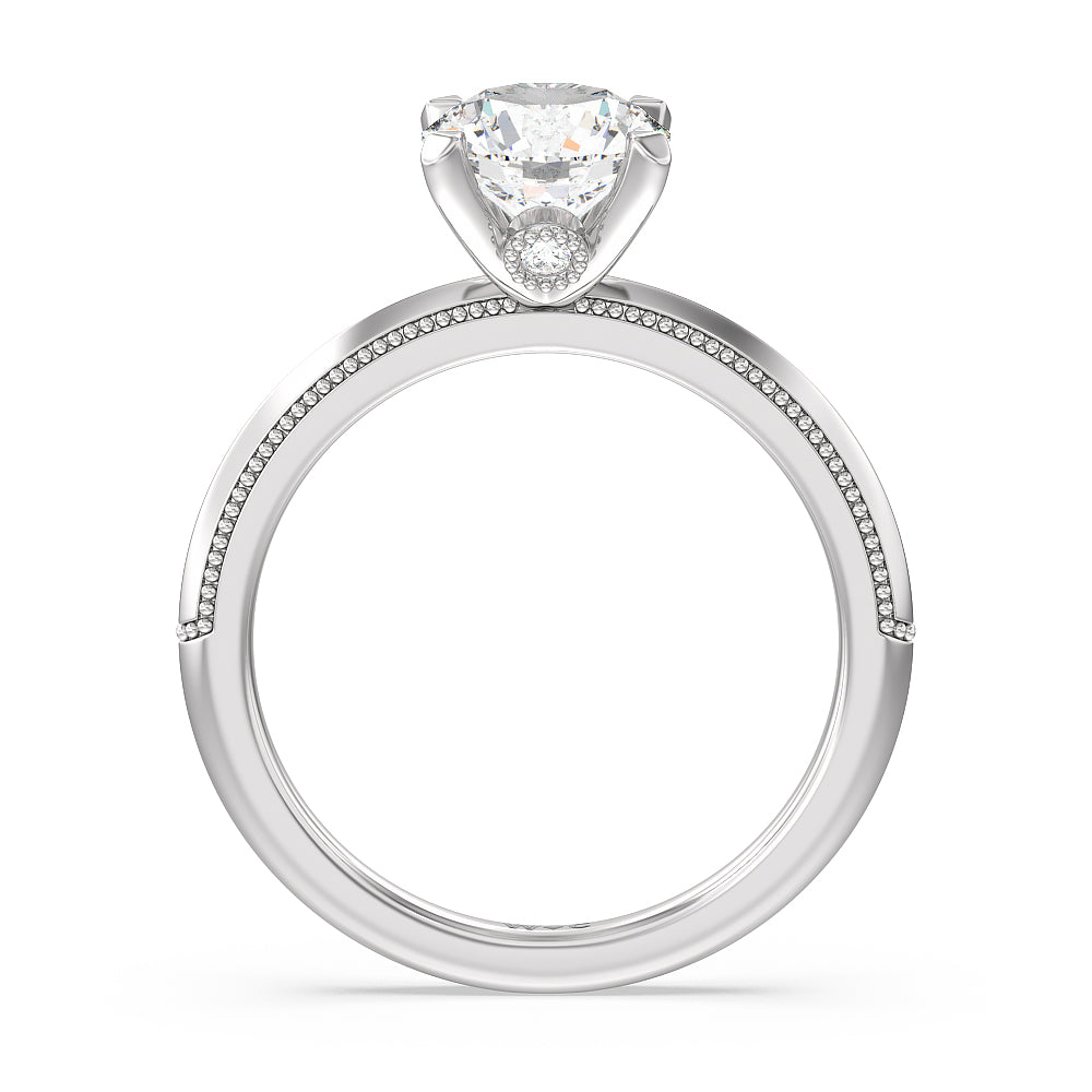 Milgrain Knife Edge Hidden Accent Engagement Ring with Round Cut Diamond in 14KT Platinum view 2
