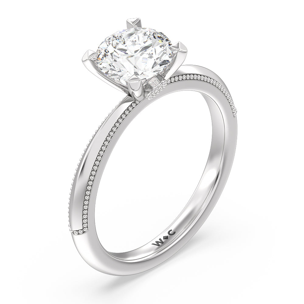 Milgrain Knife Edge Hidden Accent Engagement Ring with Round Cut Diamond in 14KT Platinum view 3
