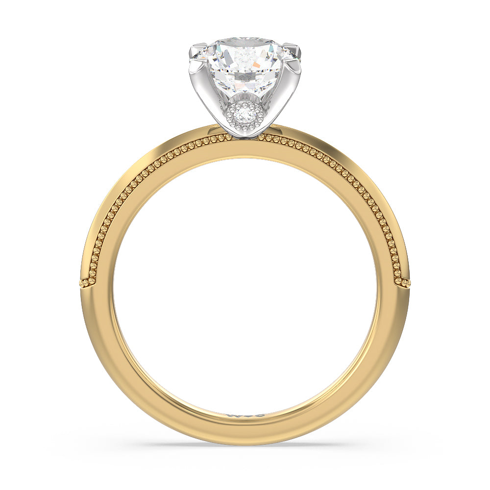 Milgrain Knife Edge Hidden Accent Engagement Ring with Round Cut Diamond in 14KT White & Yellow Gold view 2
