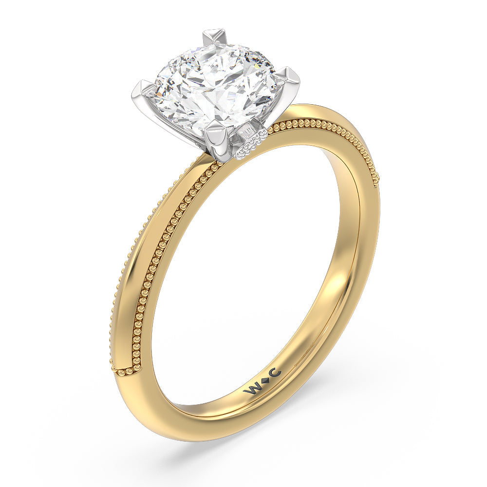 Milgrain Knife Edge Hidden Accent Engagement Ring with Round Cut Diamond in 14KT White & Yellow Gold view 3
