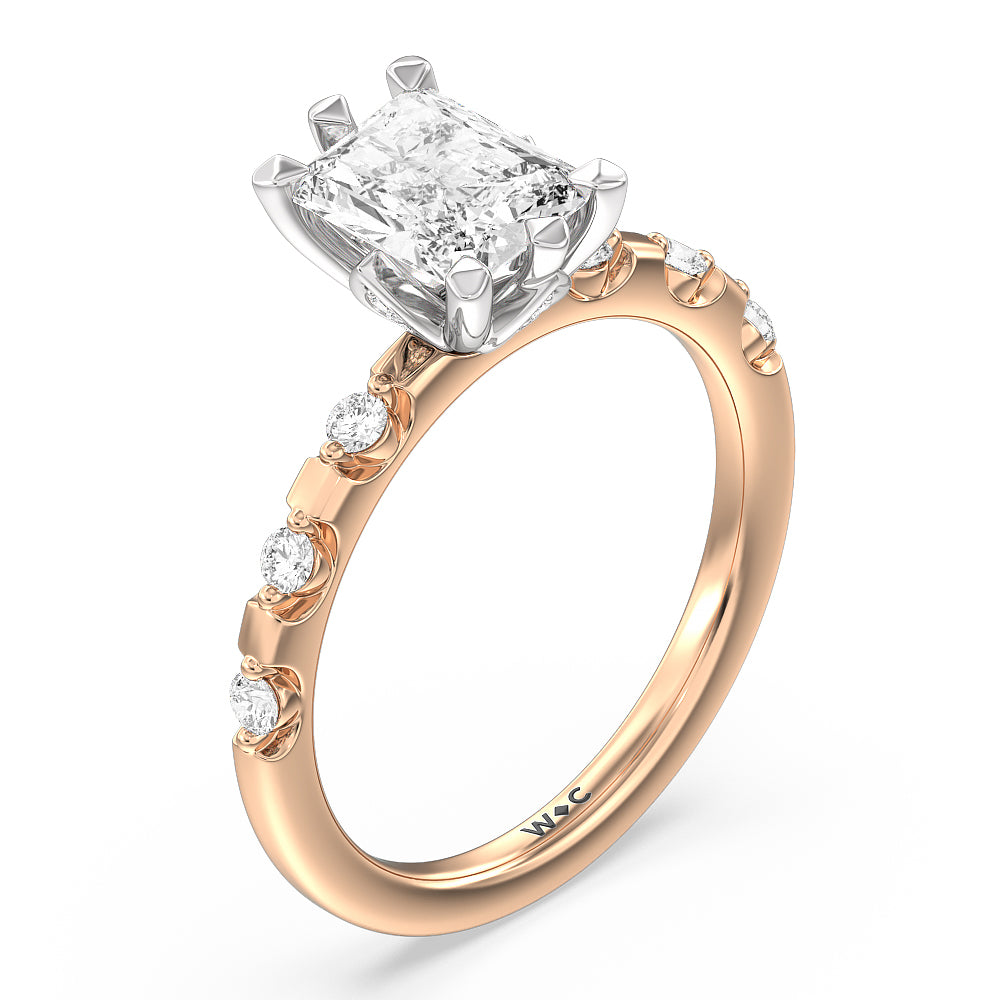Petal 6 Claw Petal Hidden Accent Engagement Ring with Radiant Cut Diamond in 14KT White & Rose Gold view 3
