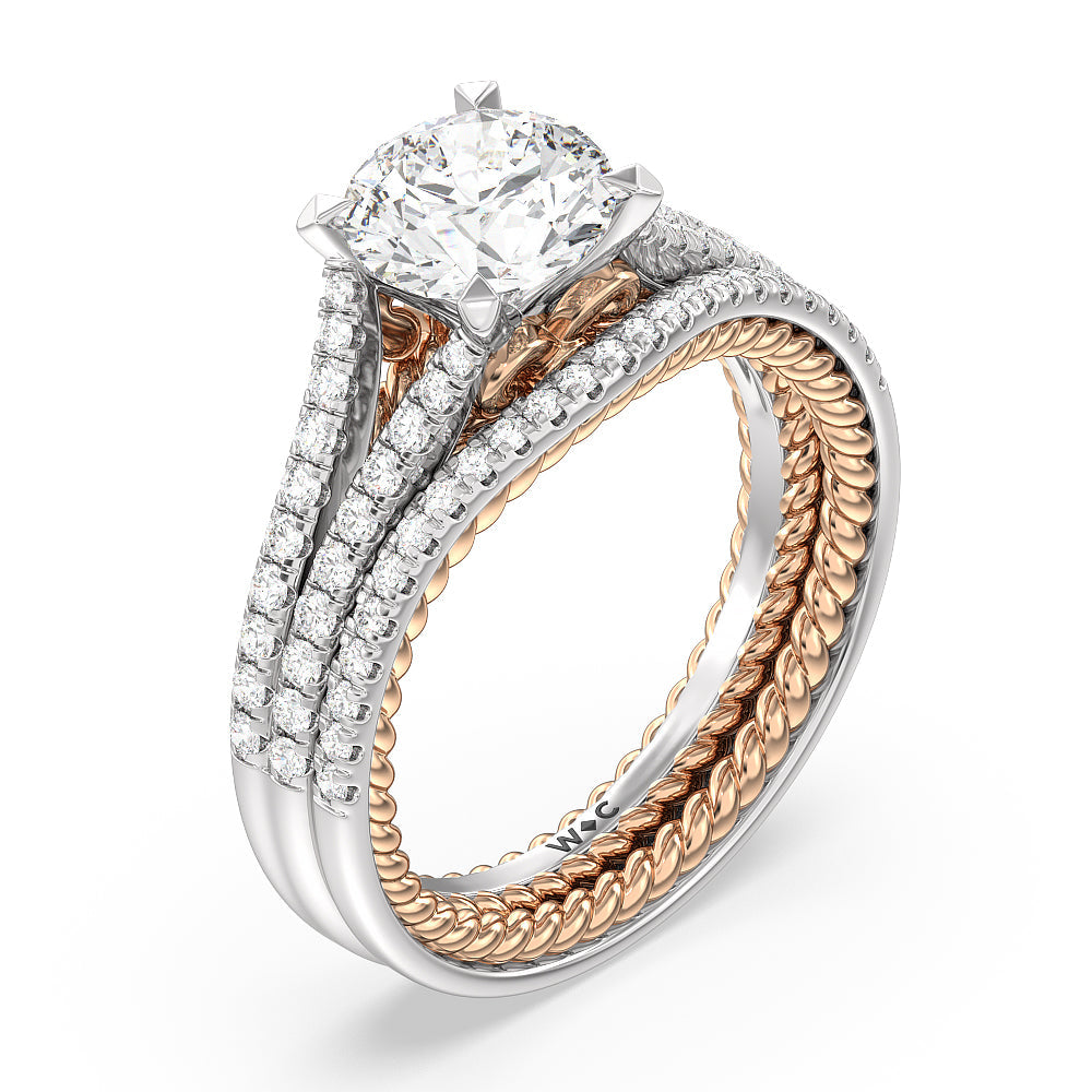 Split Shank Rope Hidden Accent Engagement Ring with Emerald Cut Diamond in 14KT White & Rose Gold view 4

