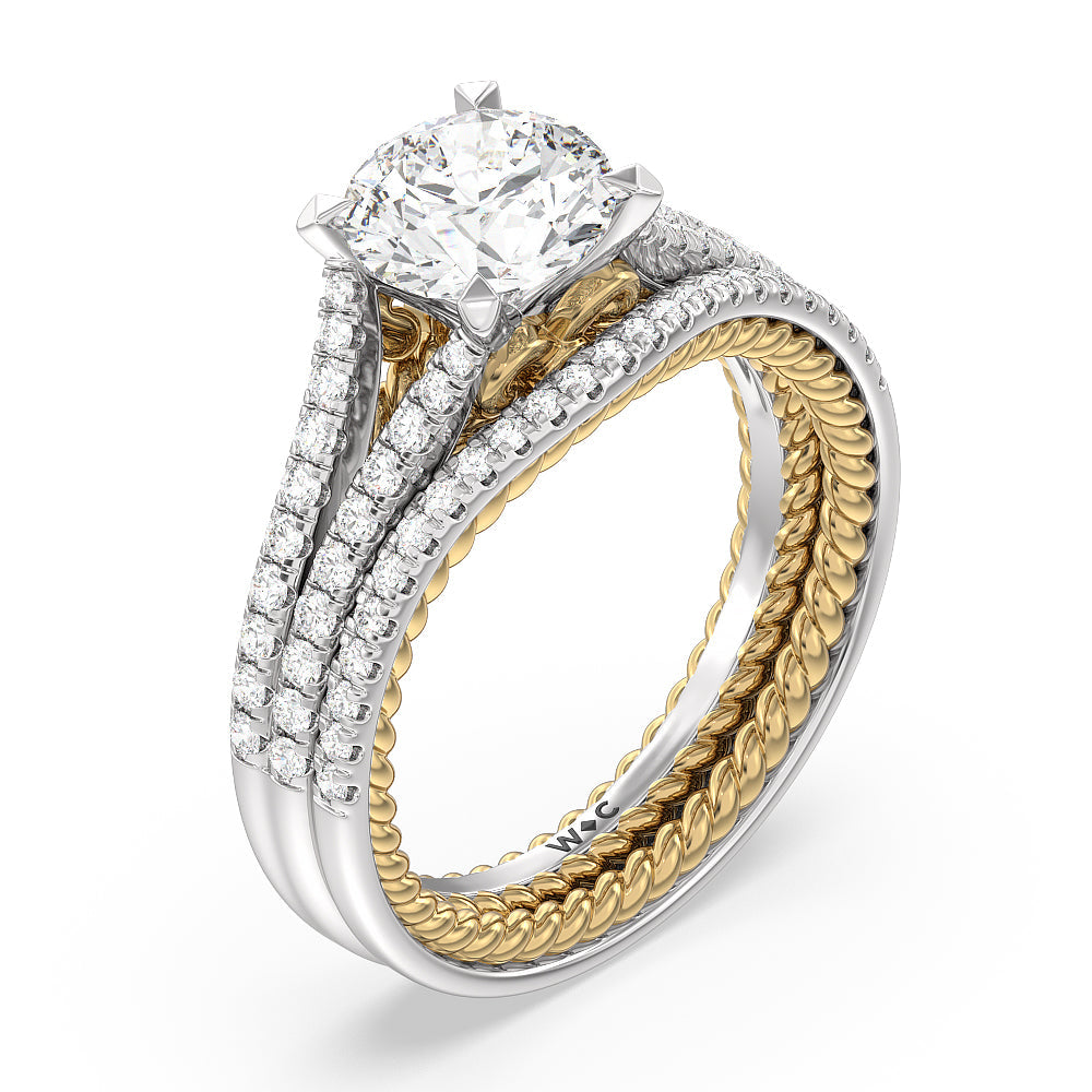 Split Shank Rope Hidden Accent Engagement Ring with Emerald Cut Diamond in 14KT White & Yellow Gold view 4
