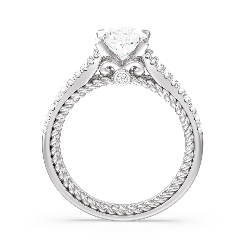 Split Shank Rope Hidden Accent Engagement Ring with Oval Cut Diamond in 14KT Platinum view 2
