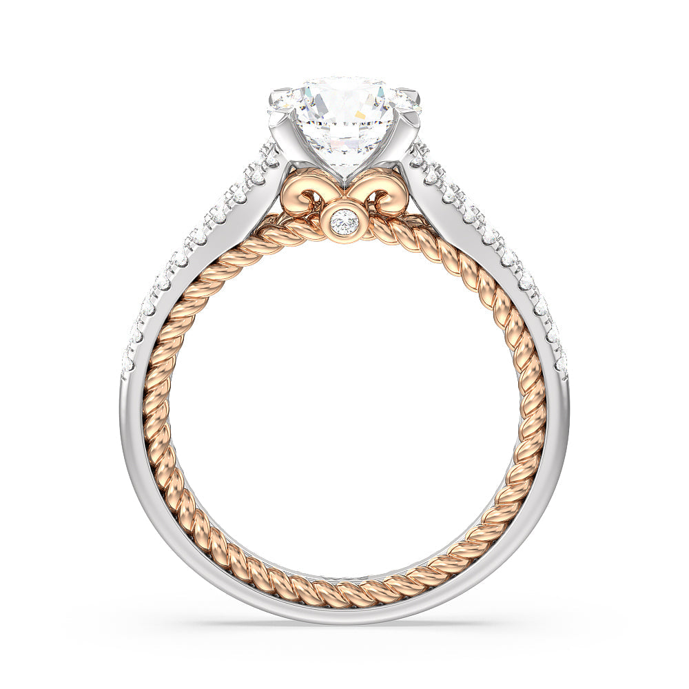 Split Shank Rope Hidden Accent Engagement Ring with Round Cut Diamond in 14KT White & Rose Gold view 2
