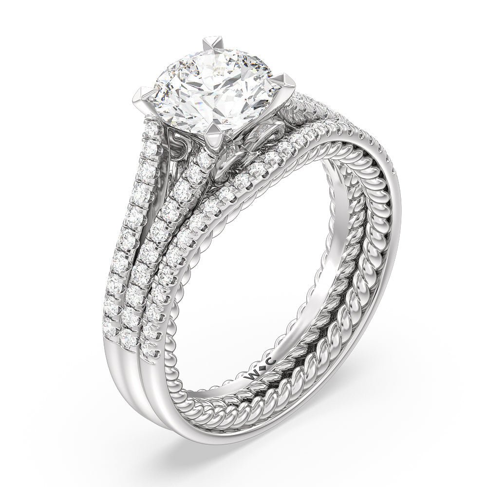 Split Shank Rope Hidden Accent Engagement Ring with Round Cut Diamond in 14KT Platinum view 4

