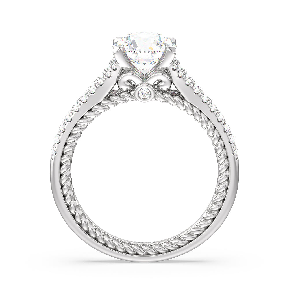 Split Shank Rope Hidden Accent Engagement Ring with Round Cut Diamond in 14KT Platinum view 2
