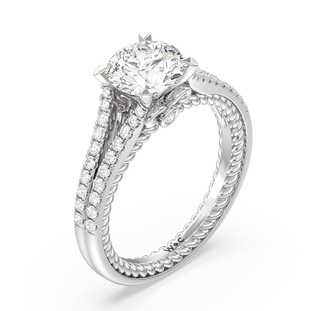 Split Shank Rope Hidden Accent Engagement Ring with Round Cut Diamond in 14KT Platinum view 3
