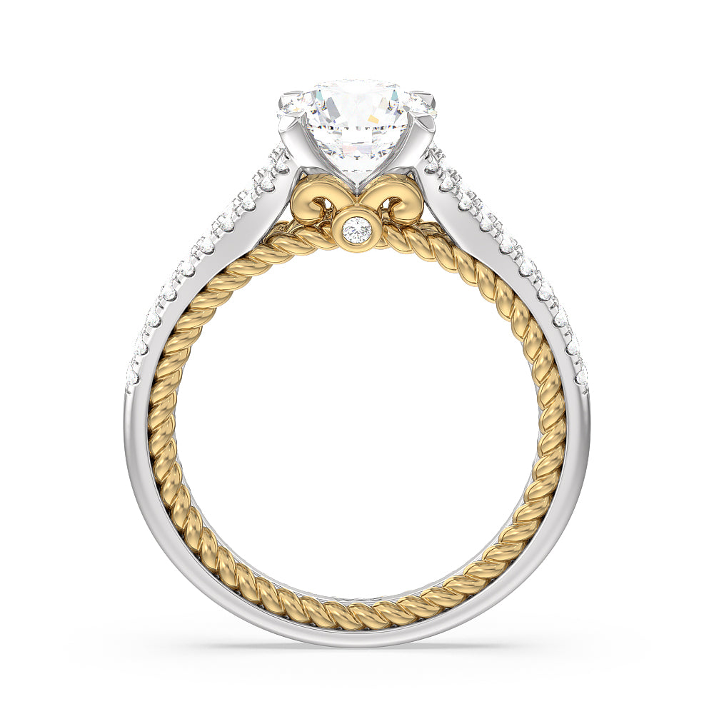 Split Shank Rope Hidden Accent Engagement Ring with Round Cut Diamond in 14KT White & Yellow Gold view 2
