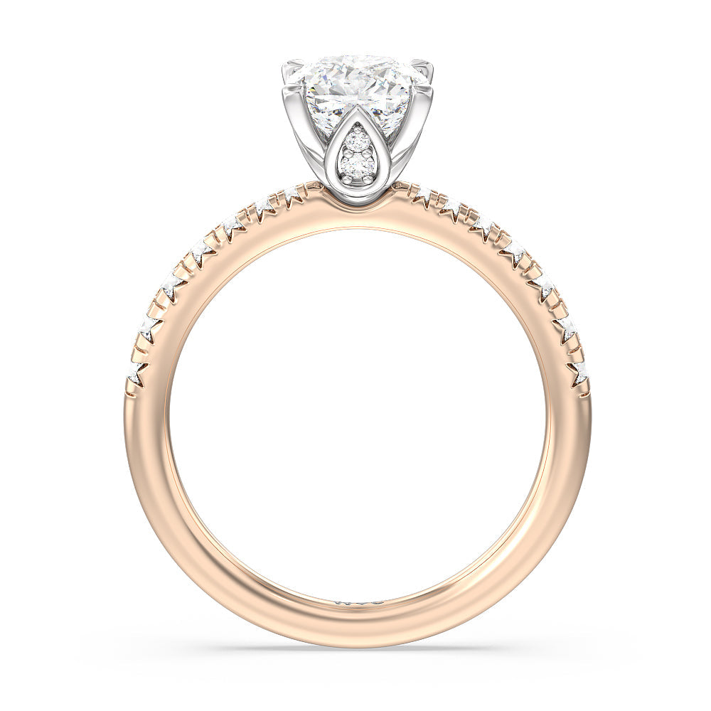 Petal Hidden Accent Engagement Ring with Cushion Cut Diamond in 14KT White & Rose Gold view 2
